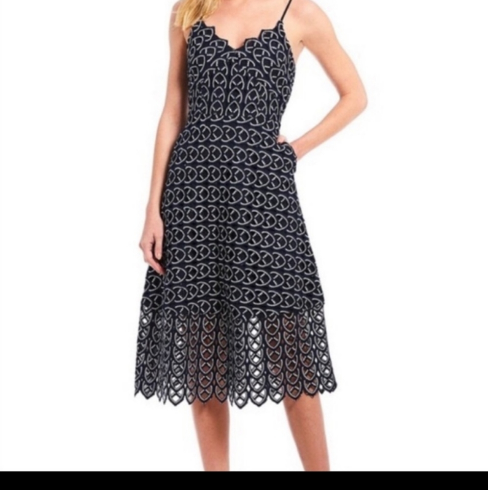Gianni Bini Irma Eyelet Navy and White Dress